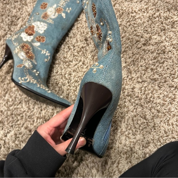 Faithfull the Brand Blue Embroidered Heeled Boots - Picture 14 of 16